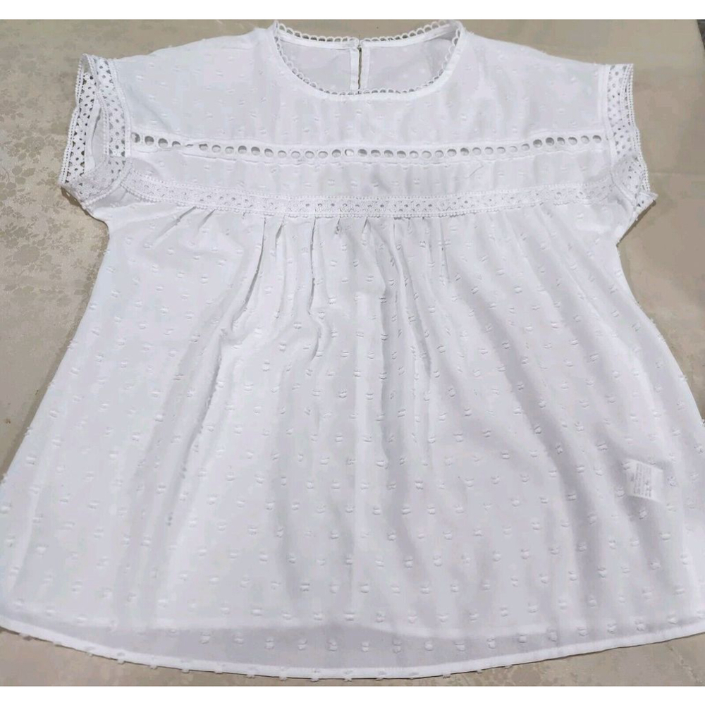 Emery Rose Womens Blouse Top Swiss Dot Pattern Medium Sleeveless White Lace